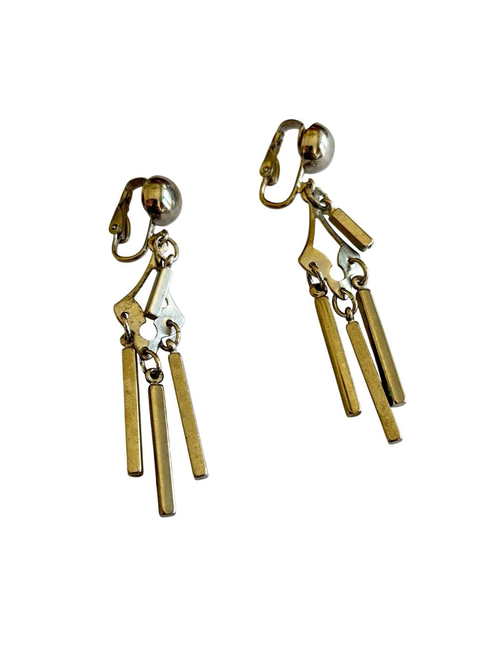 Silvertone clip on earrings vintage mod dangle & drop 1960’s fashion jewelry